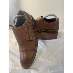 Men's Leather Vintage Foundry Company Brown Zobra Monk Strap Dress Shoe-Size 7.5